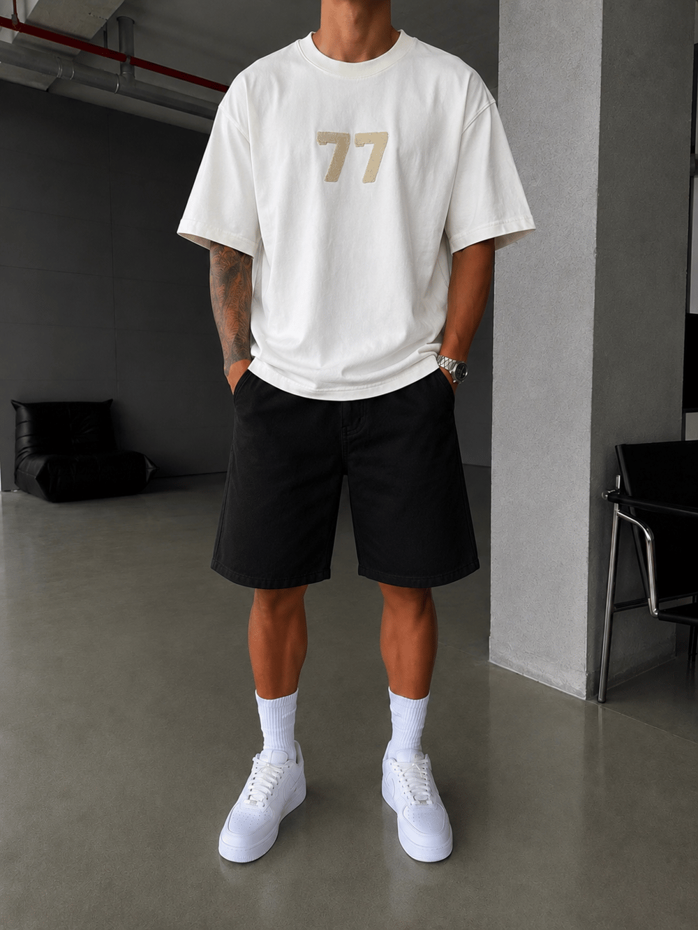 77 Nakışlı Premium Yıkamalı T-Shirt