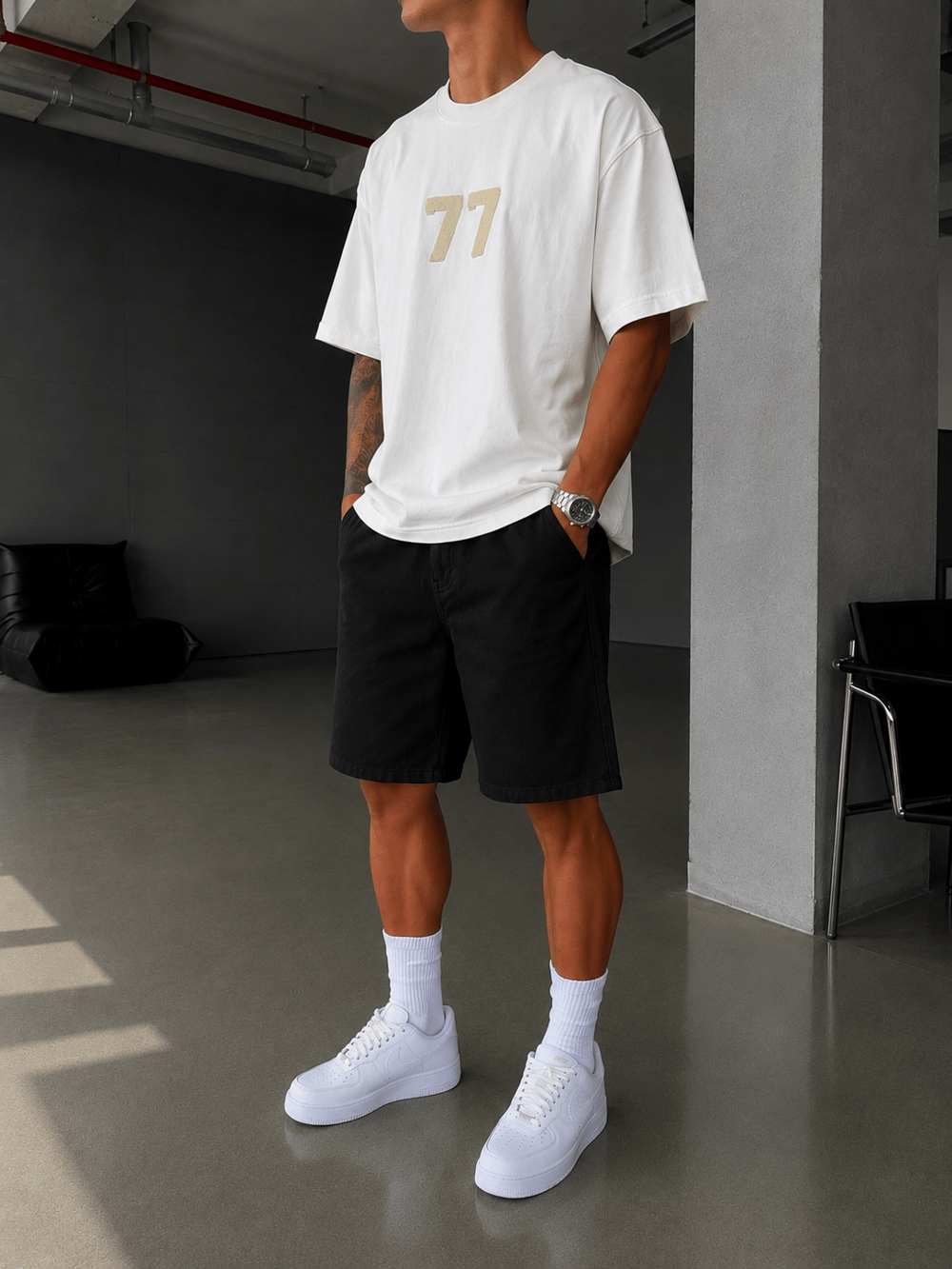 77 Nakışlı Premium Yıkamalı T-Shirt