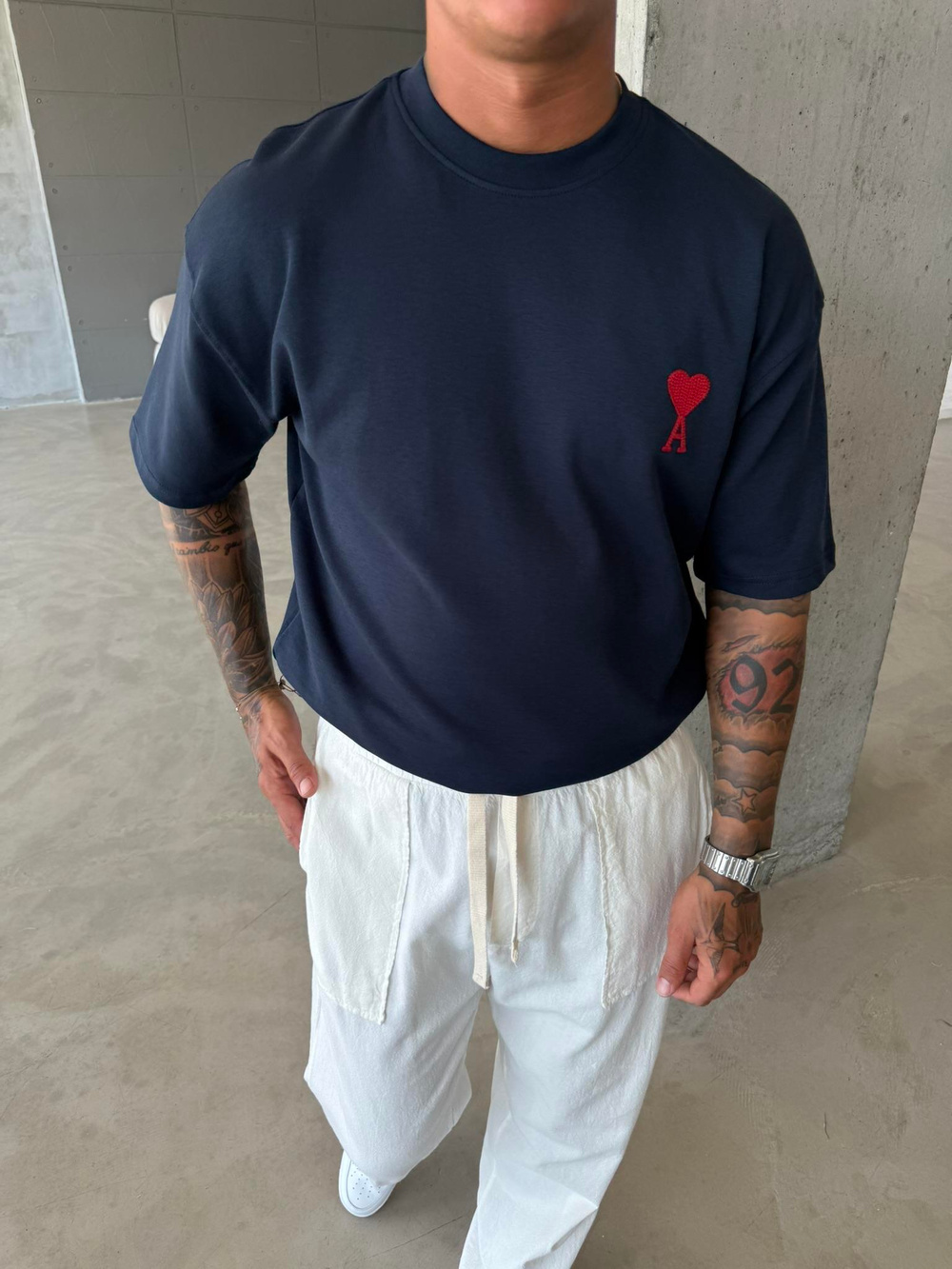 A Kalp Nakışlı Basic T-Shirt - Lacivert