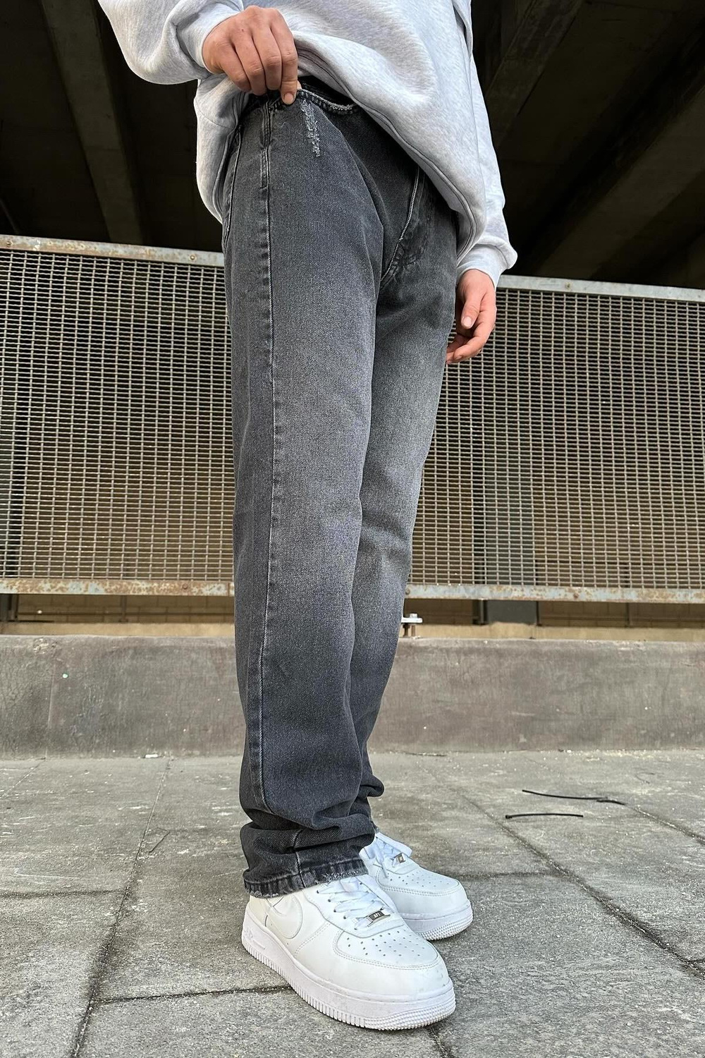 Detaylı Antrasit Baggy Jean