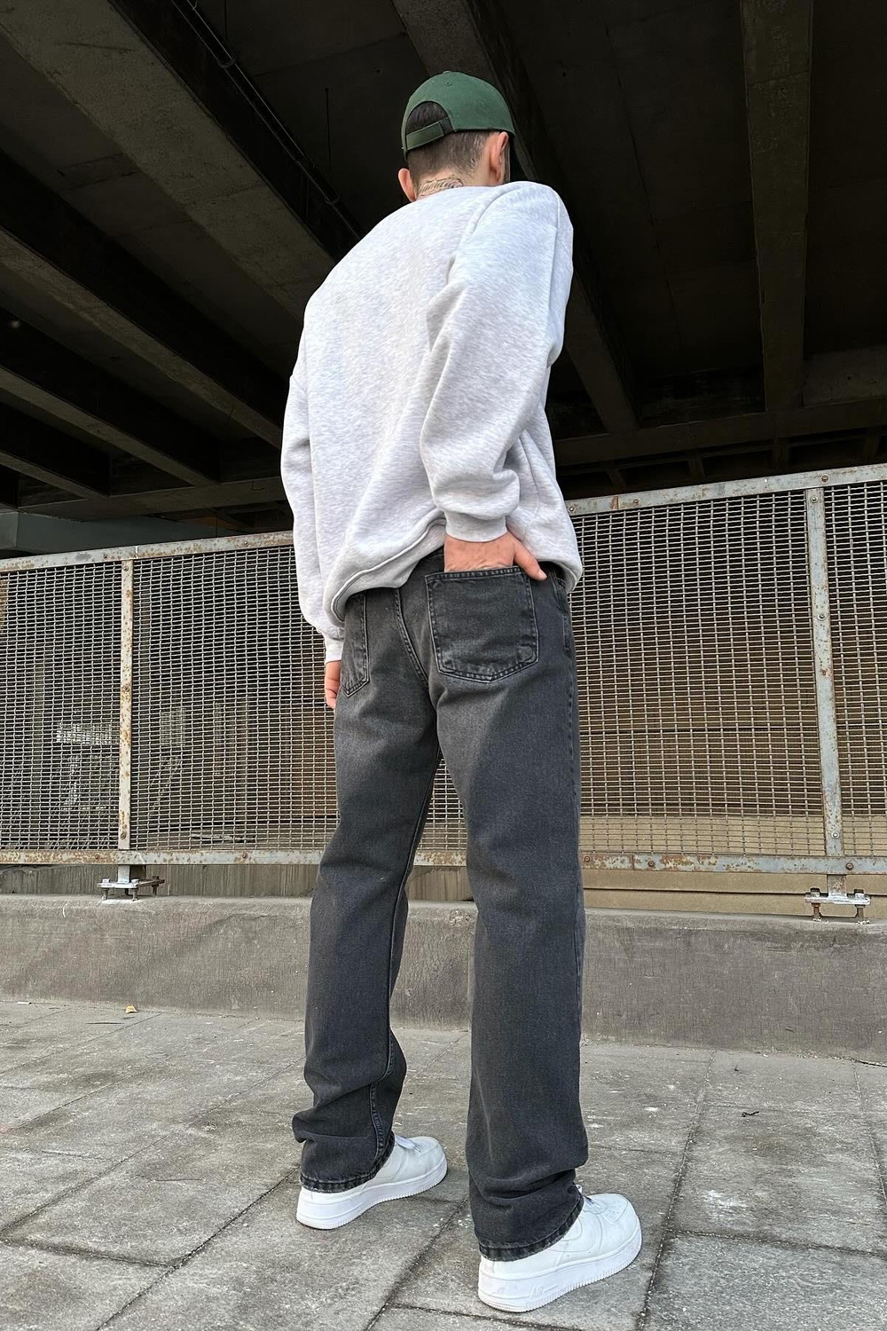 Detaylı Antrasit Baggy Jean