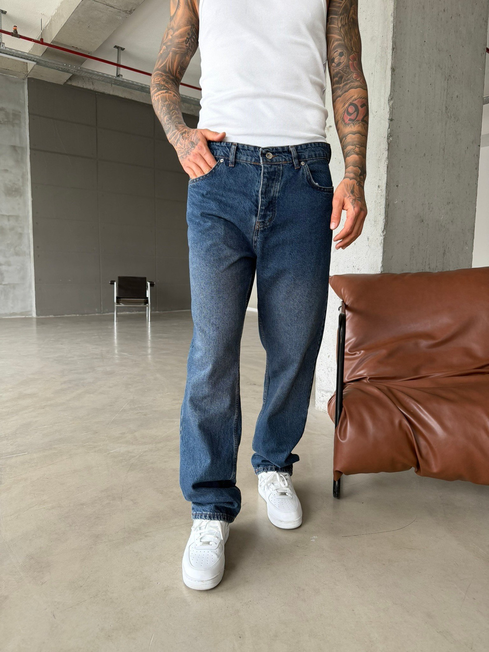 Acid Yıkamalı Baggy Pantolon - İndigo