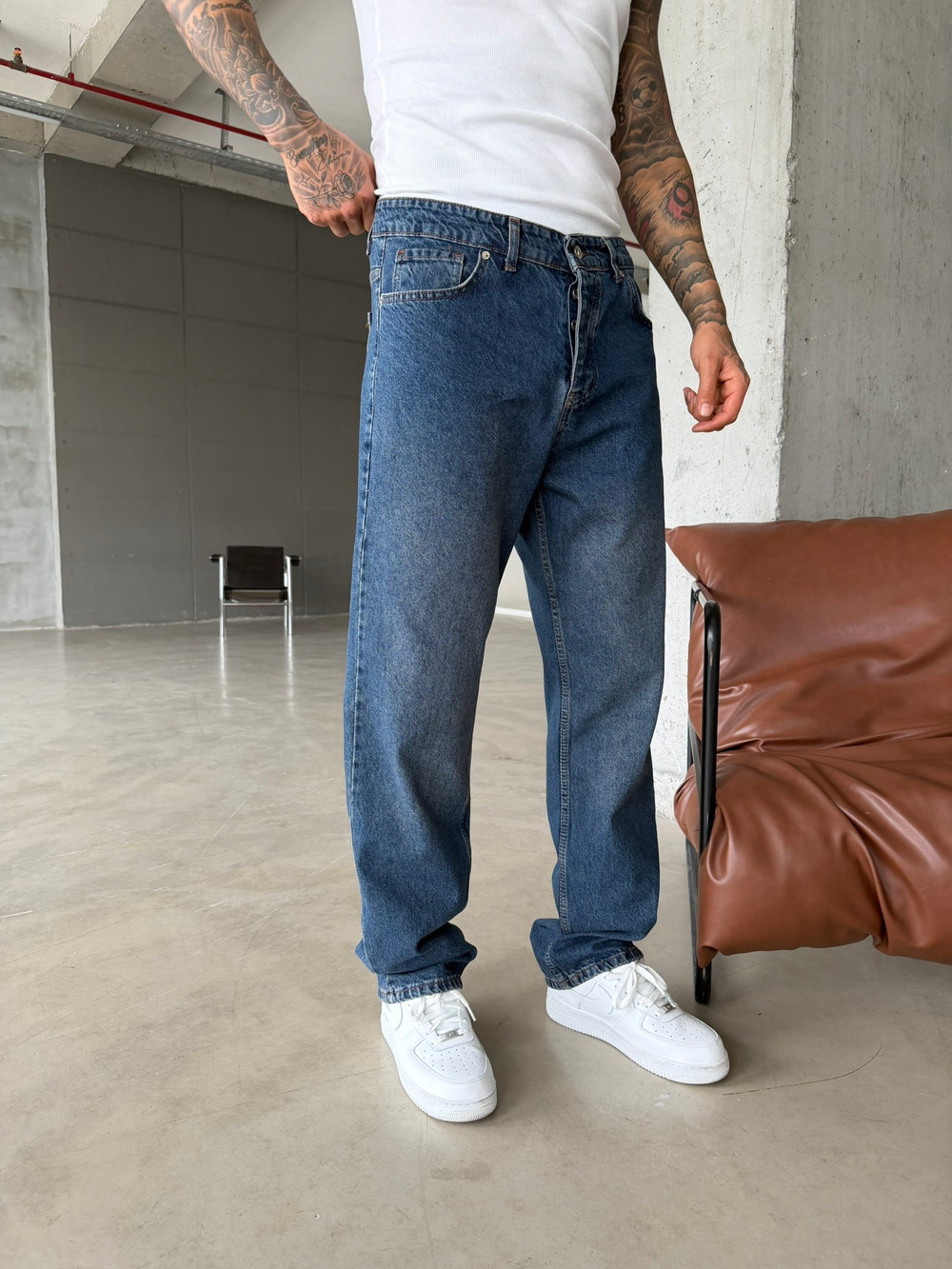 Acid Yıkamalı Baggy Pantolon - İndigo