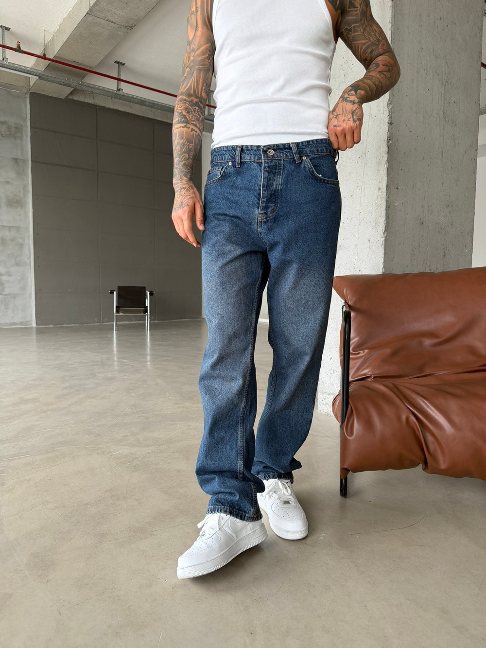 Acid Yıkamalı Baggy Pantolon - İndigo