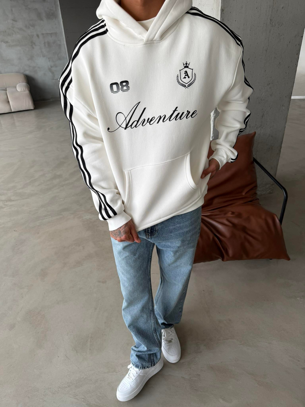 Adventure 08 Cizgili Hoodie - Beyaz