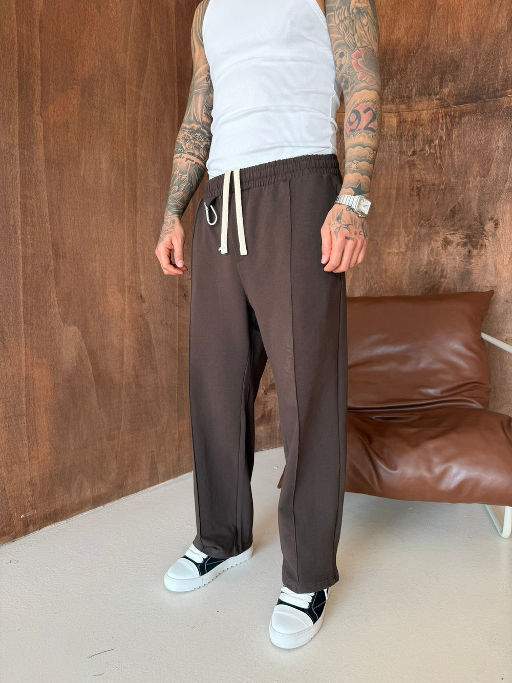 Akseusar Detaylı Bol Kalıp Premium Baggy Eşofman - Kahve