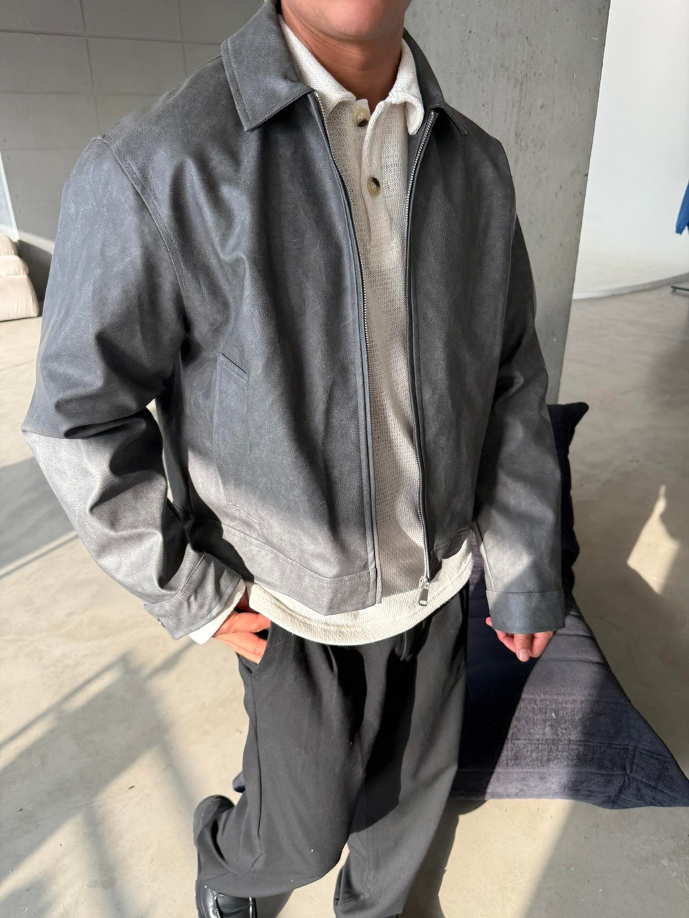 Arden Deri Ceket - Gri