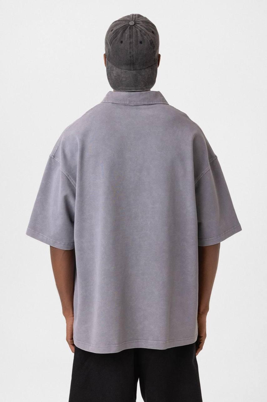 Atelier Yarım Fermuar Yıkamalı T-Shirt-Gri