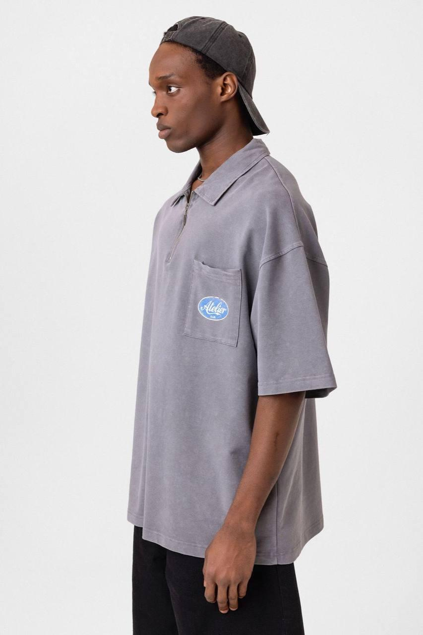 Atelier Yarım Fermuar Yıkamalı T-Shirt-Gri