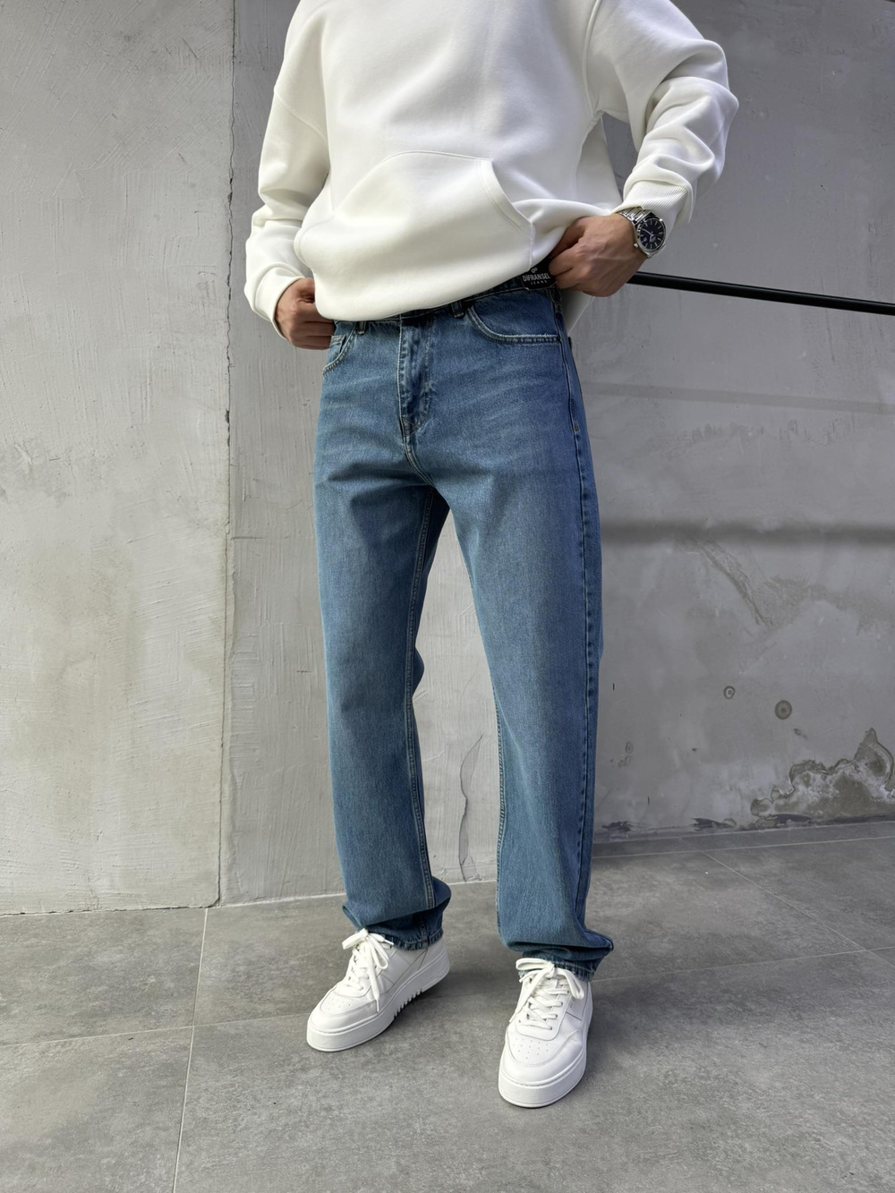 Baggy Basic Jean Pantolon A108-K77 KOYU MAVİ DETAYLI