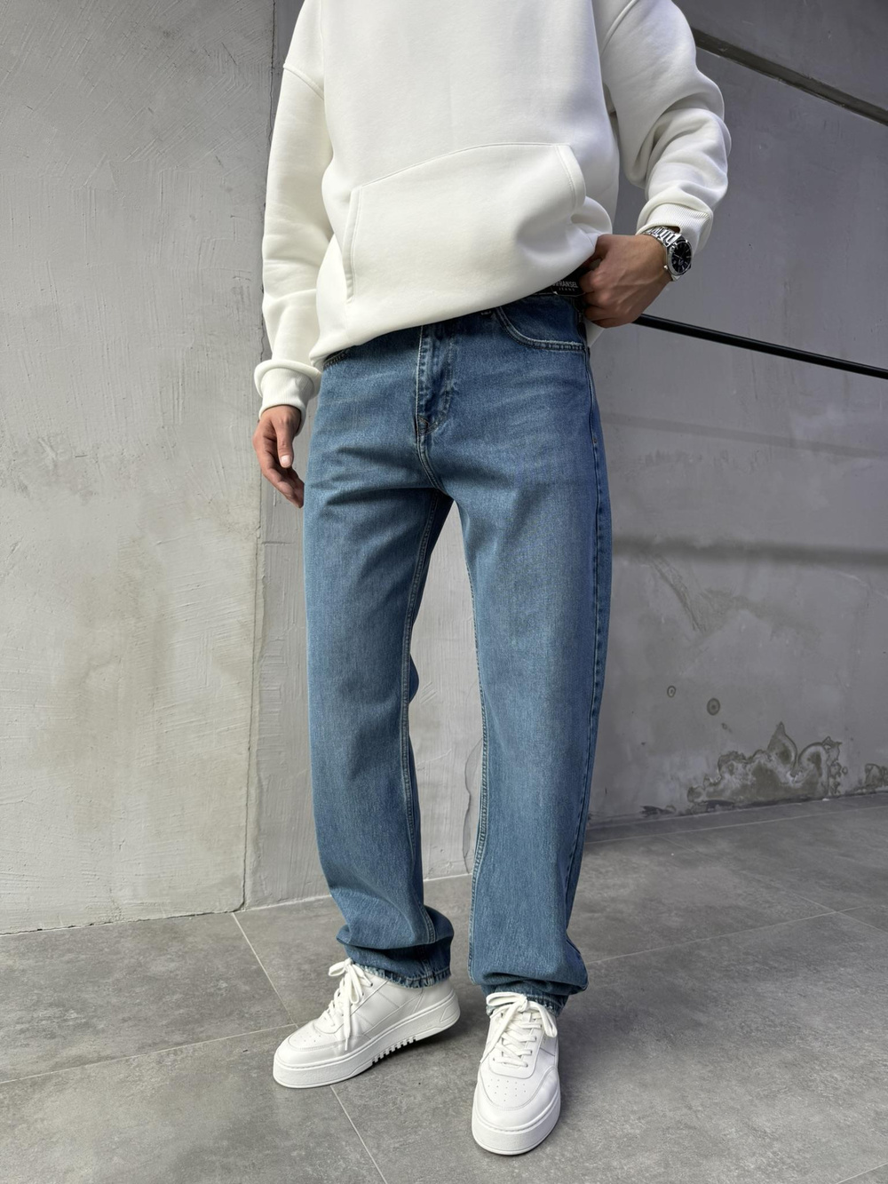 Baggy Basic Jean Pantolon A108-K77 KOYU MAVİ DETAYLI