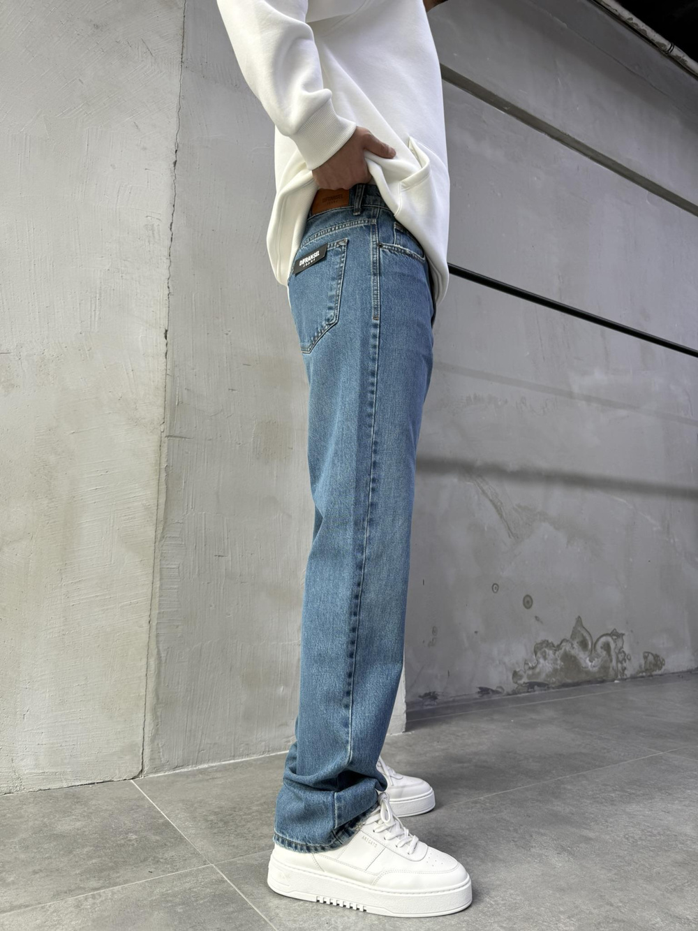 Baggy Basic Jean Pantolon A108-K77 KOYU MAVİ DETAYLI
