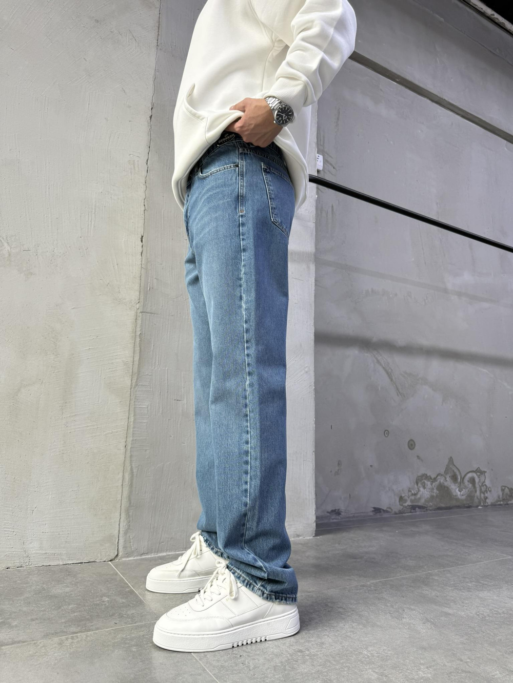 Baggy Basic Jean Pantolon A108-K77 KOYU MAVİ DETAYLI