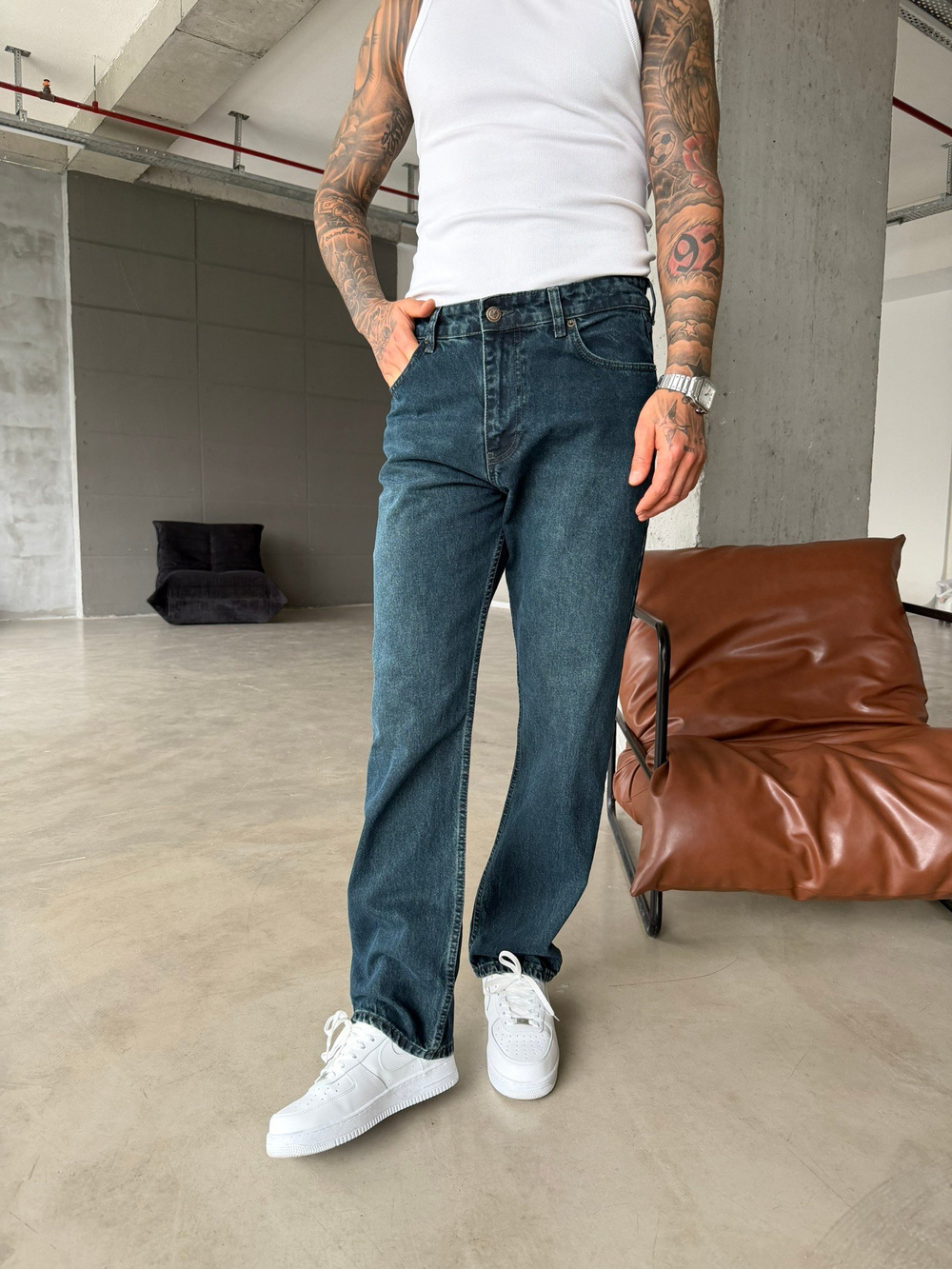 Baggy Fit Eskitme Yıkamalı Tiltli Pantolon - İndigo