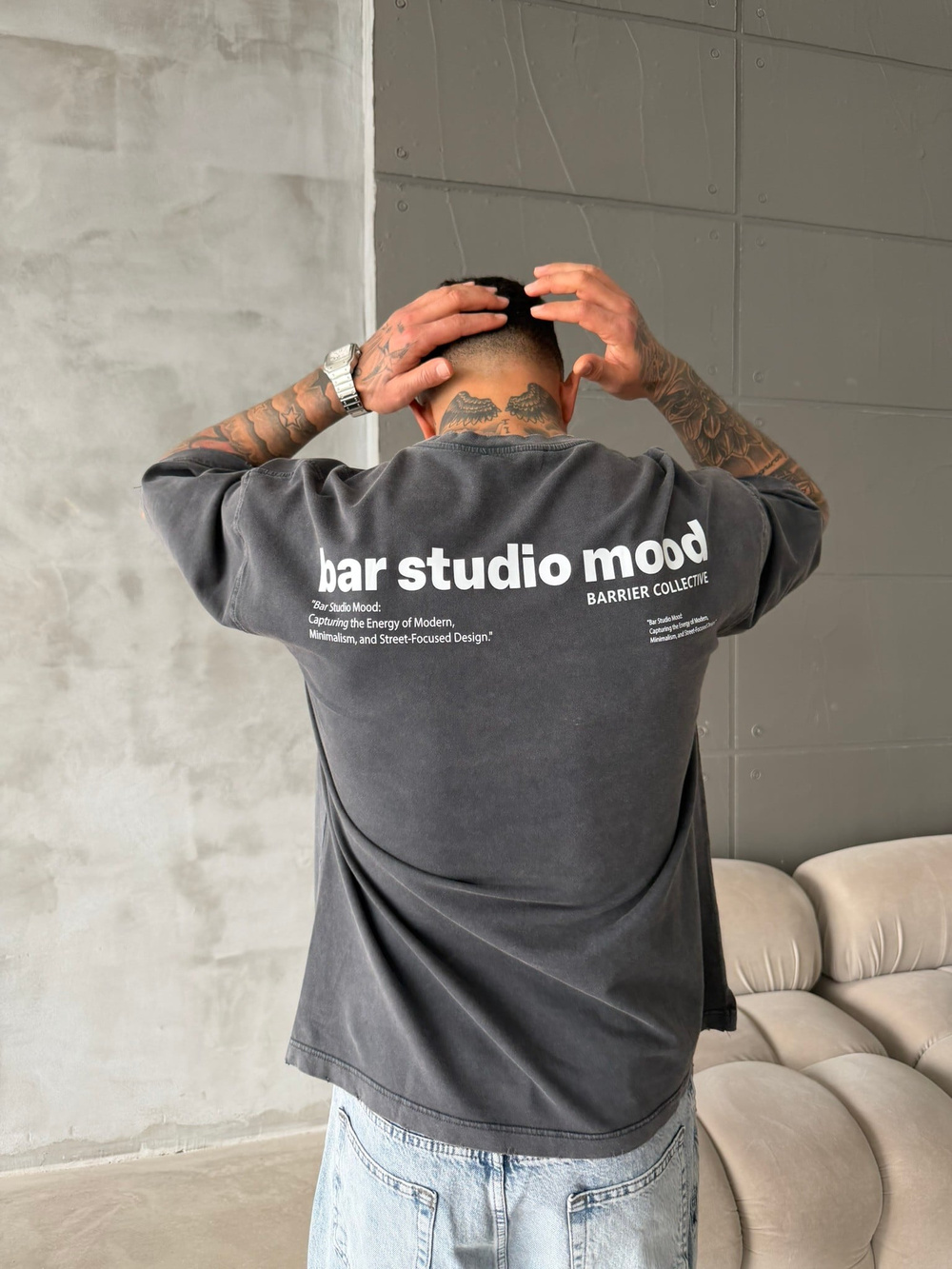 Bar Studio Acid Yıkamalı T-Shirt - Siyah