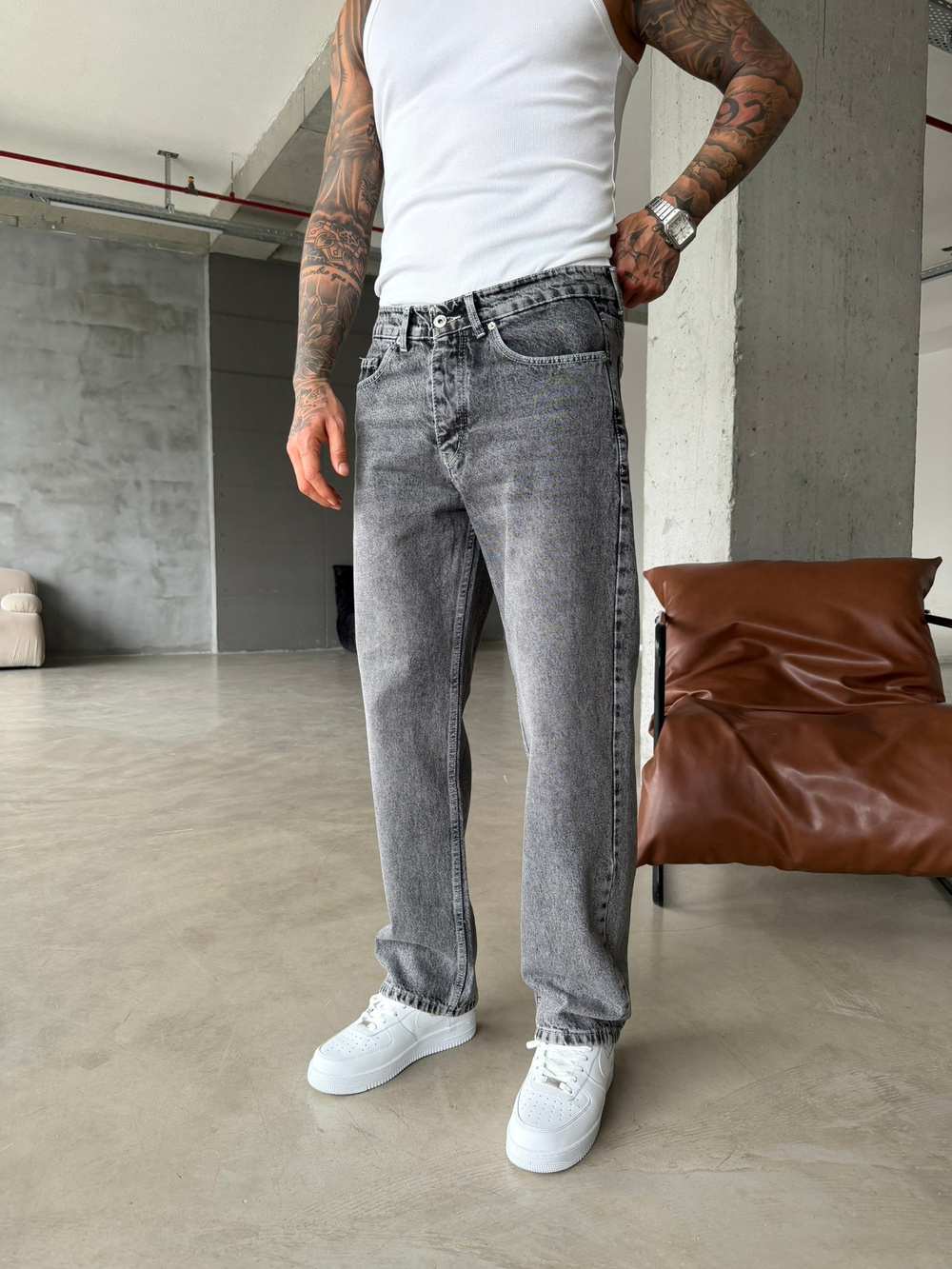 Basic Baggy Fit Pantolon - Gri