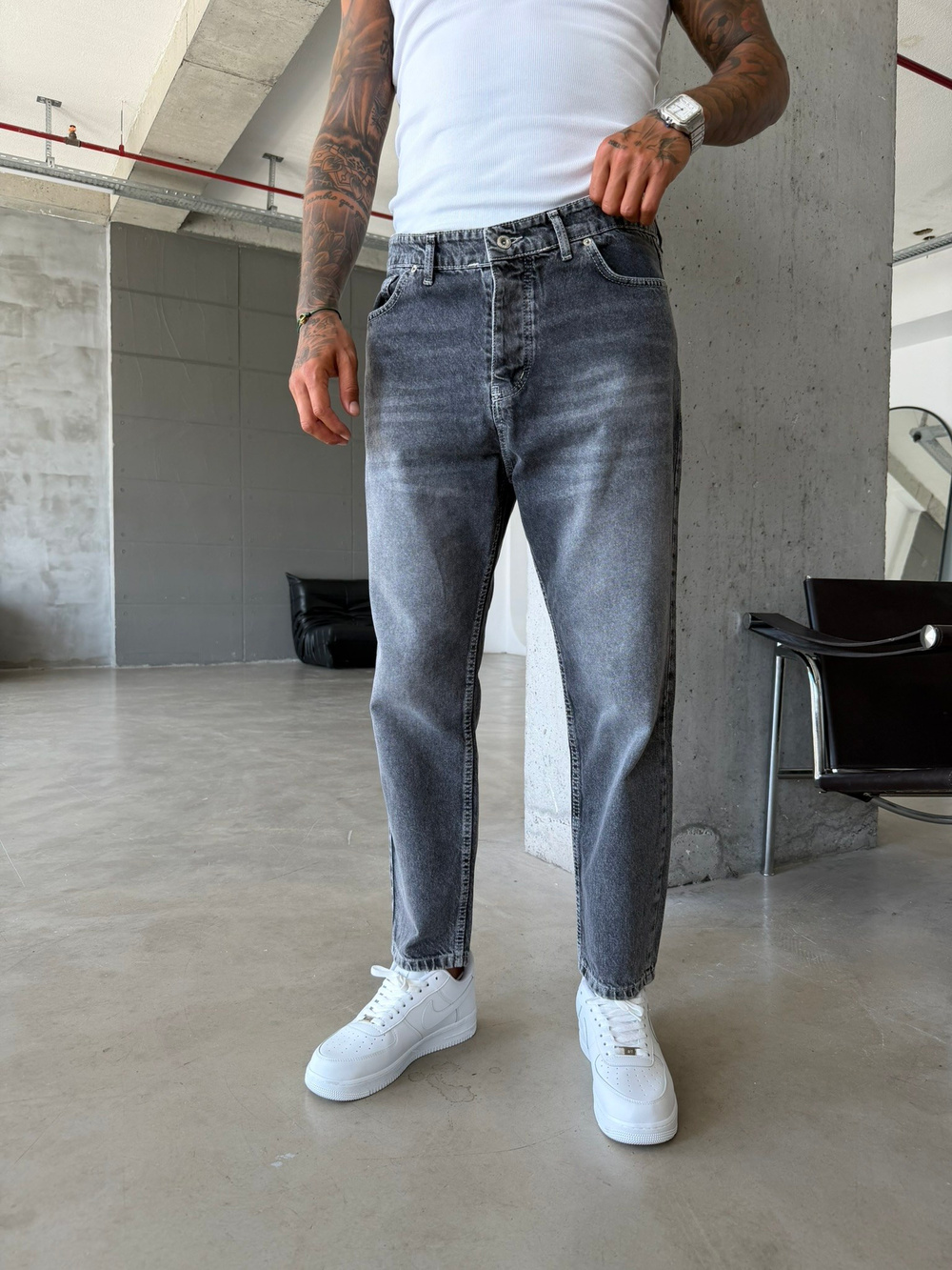 Basic Boyfriend Pantolon - Füme