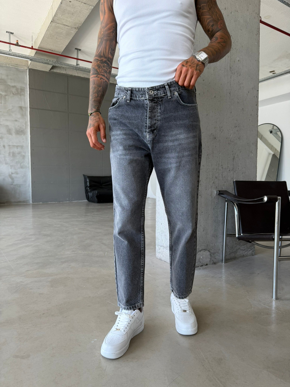 Basic Boyfriend Pantolon - Füme