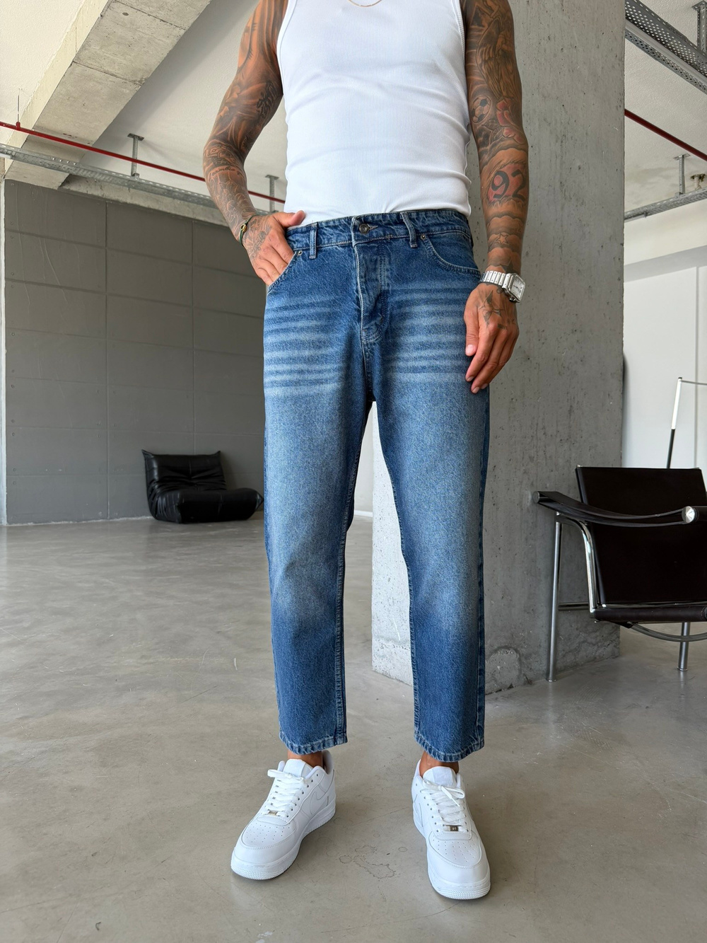 Basic Boyfriend Pantolon - İndigo Yıkamalı