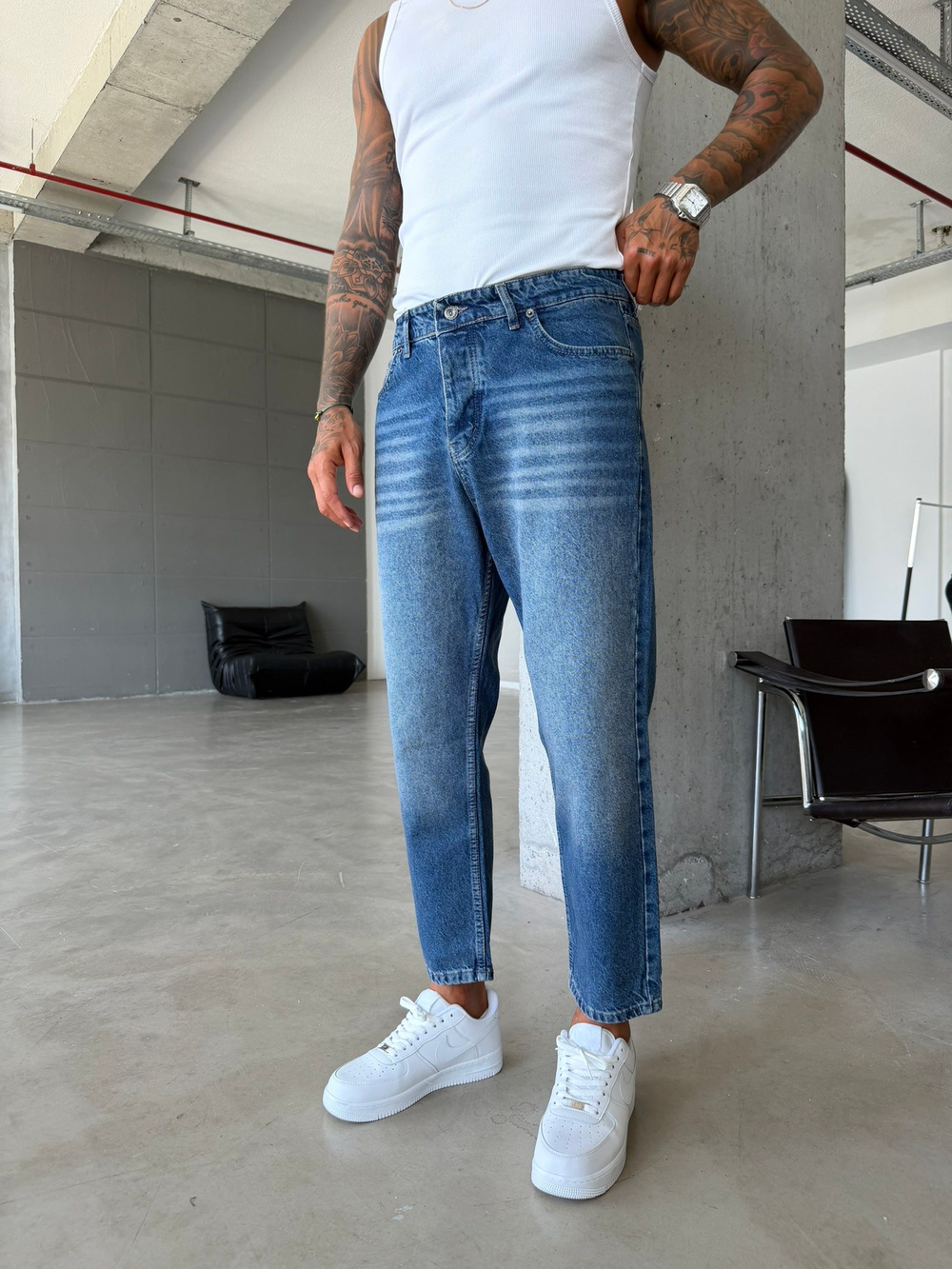 Basic Boyfriend Pantolon - İndigo Yıkamalı