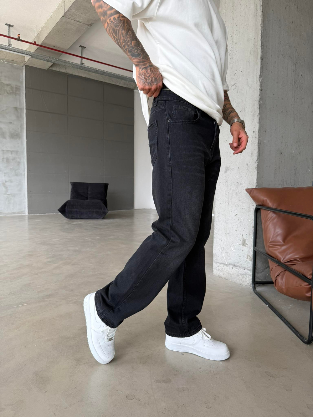 Basic Eskitme Baggy Pantolon - Siyah