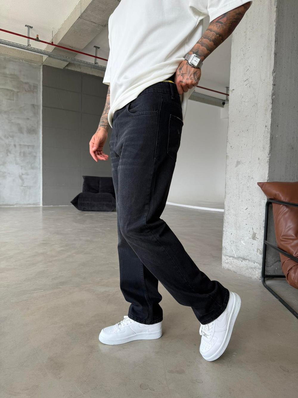 Basic Eskitme Baggy Pantolon - Siyah