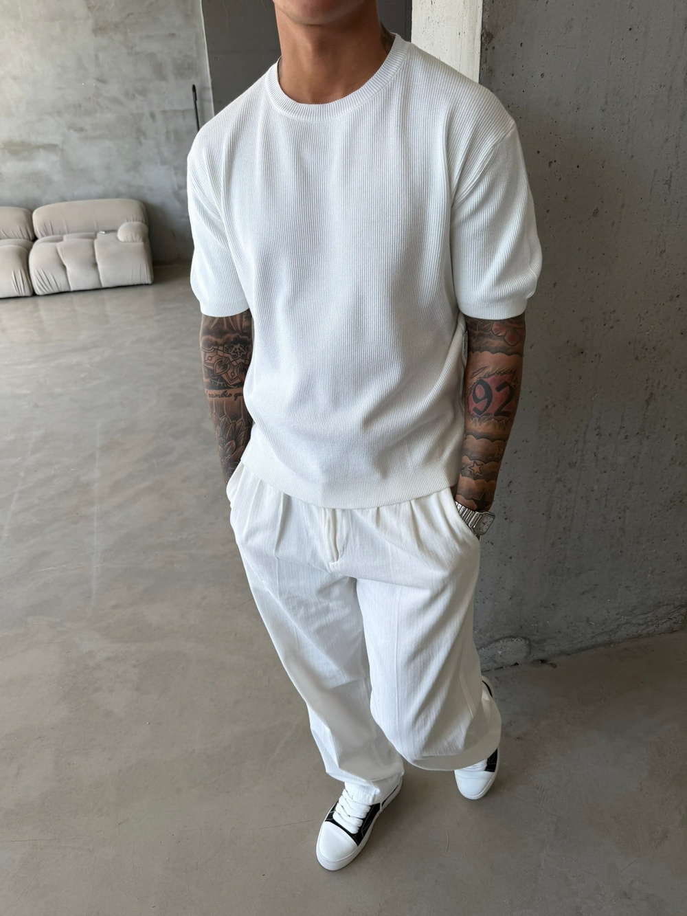 Basic Fitilli Premium Bisiklet Yaka - Beyaz