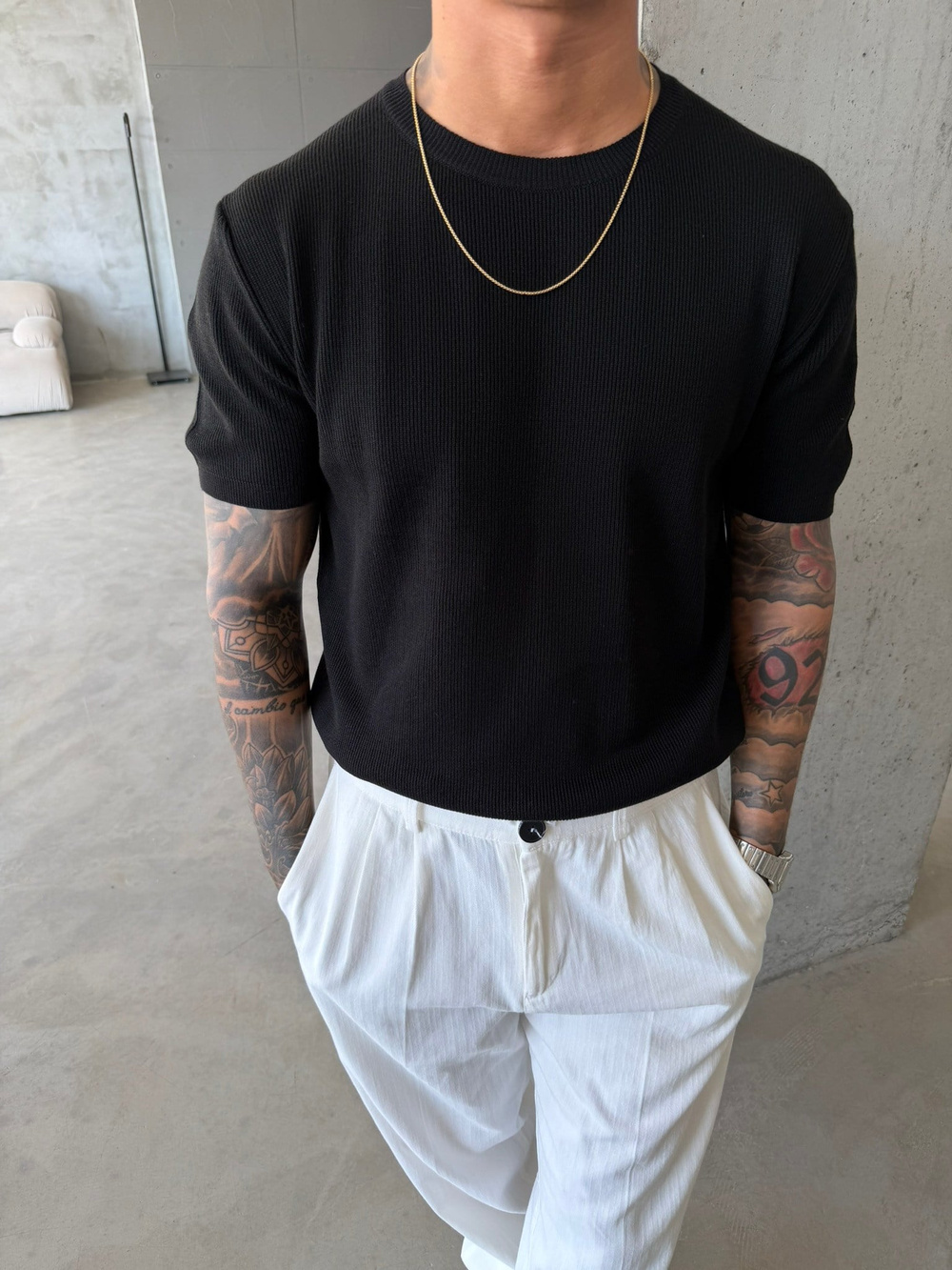 Basic Fitilli Premium Bisiklet Yaka - Siyah