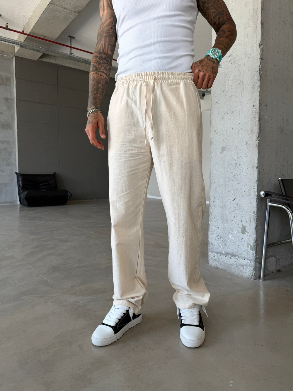 Basic Keten Pantolon - Bej