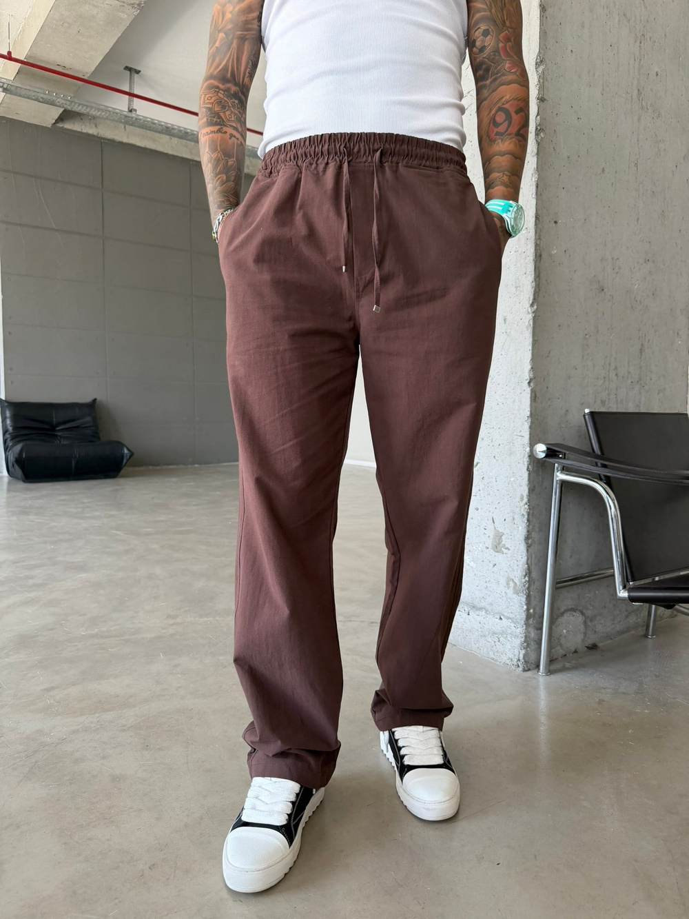 Basic Keten Pantolon - Kahve