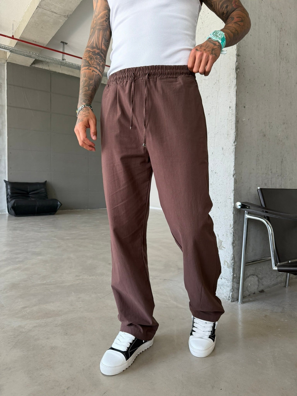 Basic Keten Pantolon - Kahve