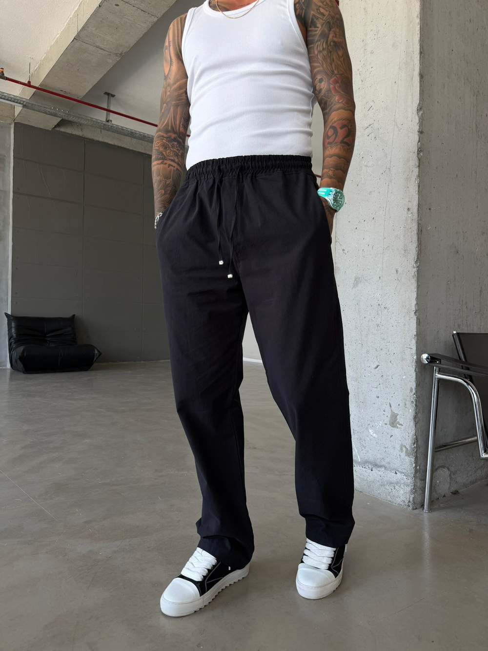 Basic Keten Pantolon - Siyah