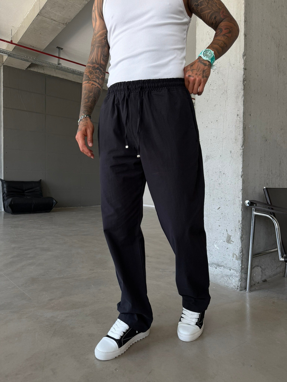 Basic Keten Pantolon - Siyah