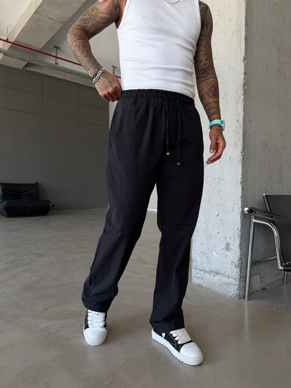 Basic Keten Pantolon - Siyah