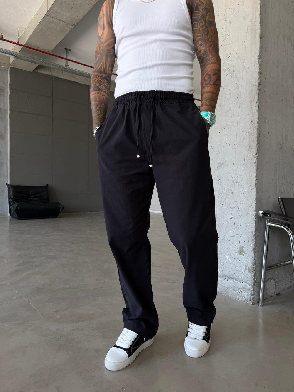 Basic Keten Pantolon - Siyah