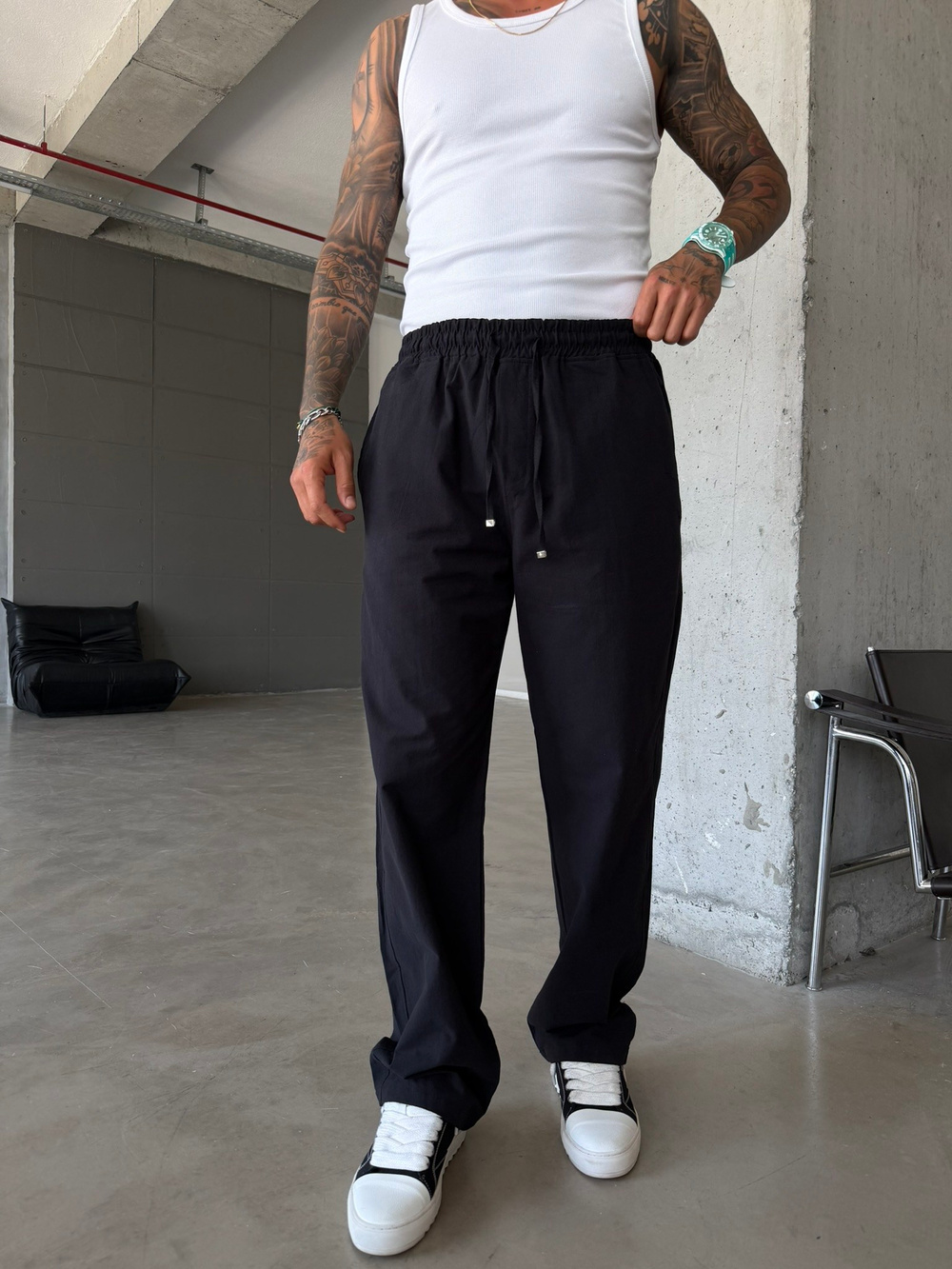 Basic Keten Pantolon - Siyah