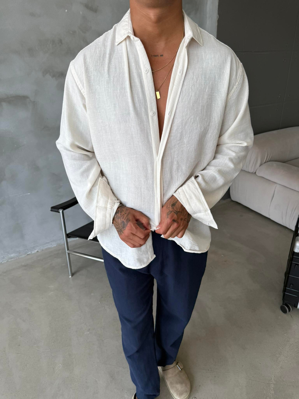 Basic Müslin Kumaş Gömlek - Bej