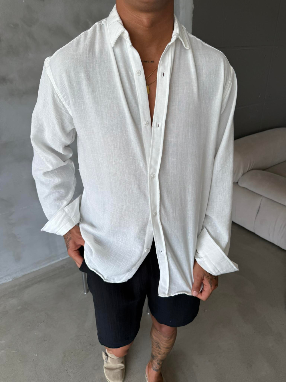 Basic Müslin Kumaş Gömlek - Beyaz
