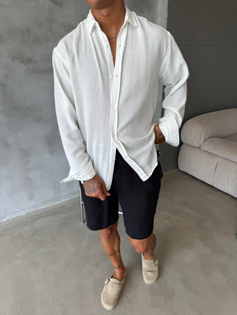 Basic Müslin Kumaş Gömlek - Beyaz