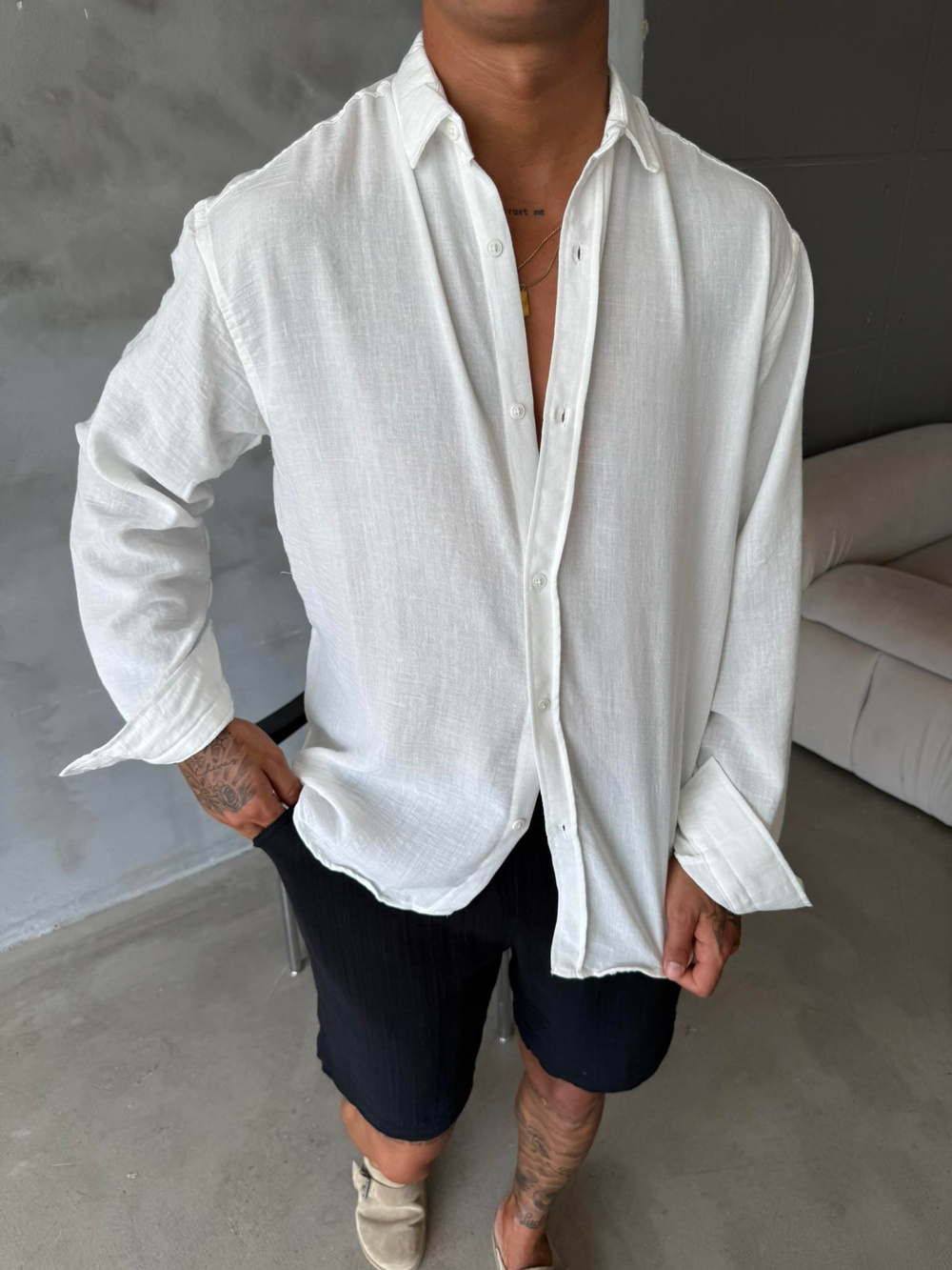 Basic Müslin Kumaş Gömlek - Beyaz