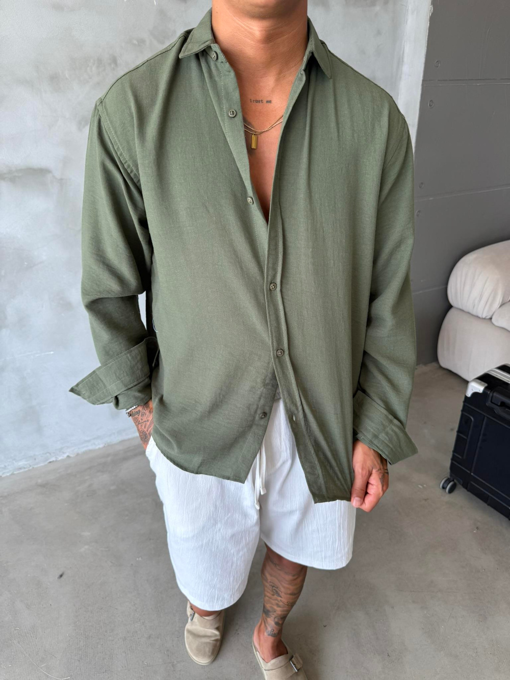 Basic Müslin Kumaş Gömlek - Haki