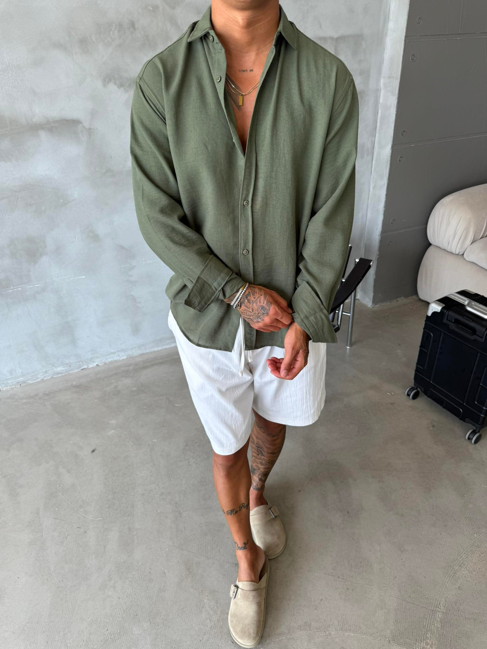 Basic Müslin Kumaş Gömlek - Haki