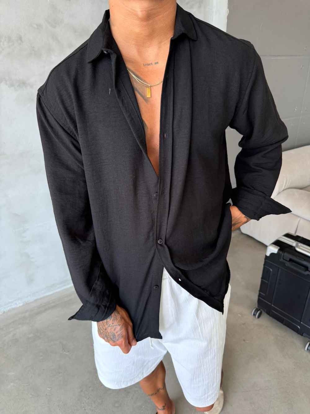 Basic Müslin Kumaş Gömlek - Siyah