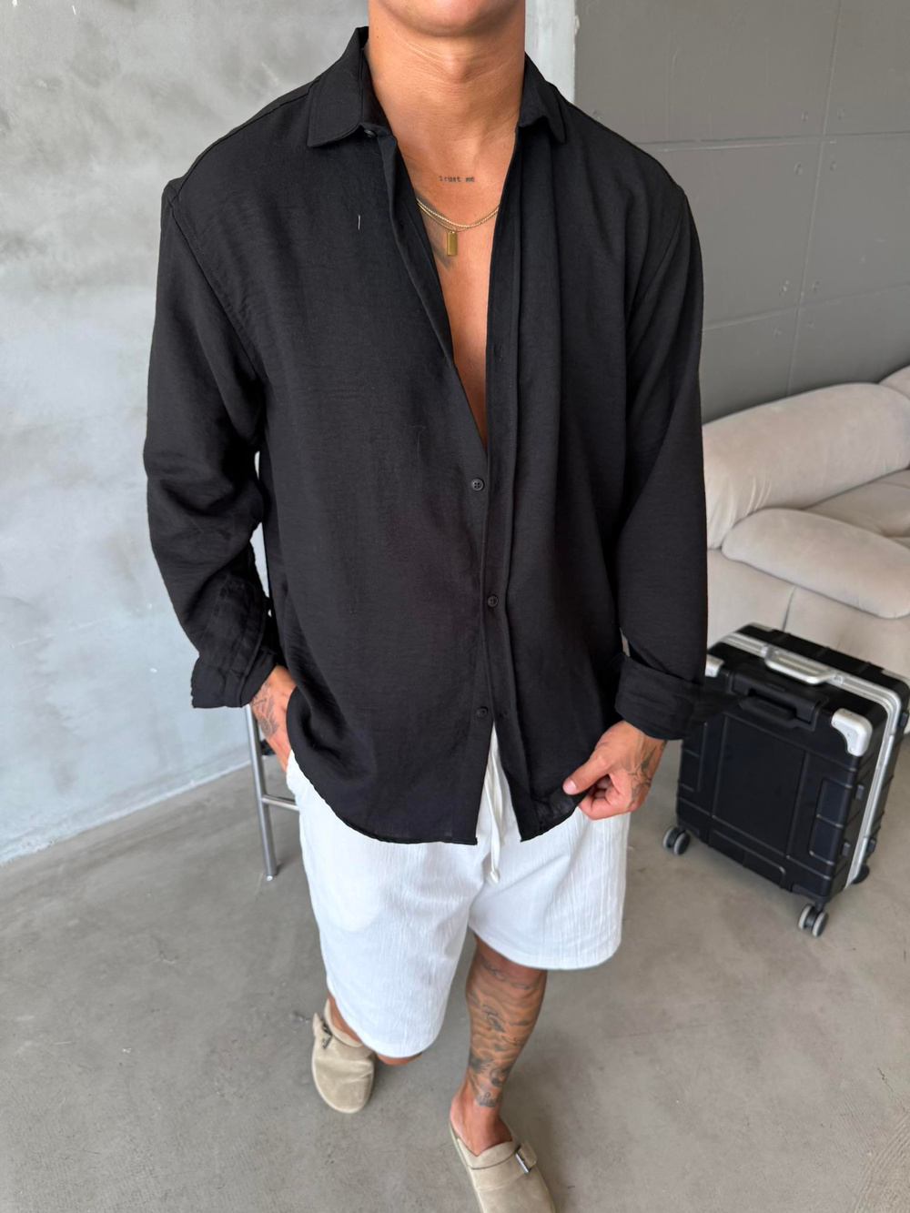 Basic Müslin Kumaş Gömlek - Siyah