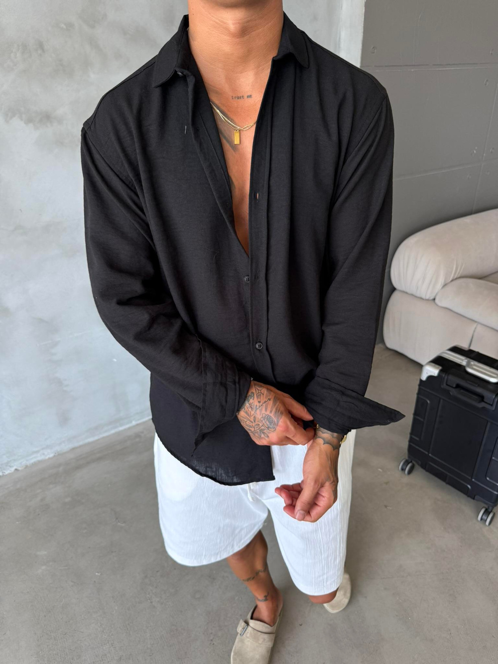 Basic Müslin Kumaş Gömlek - Siyah