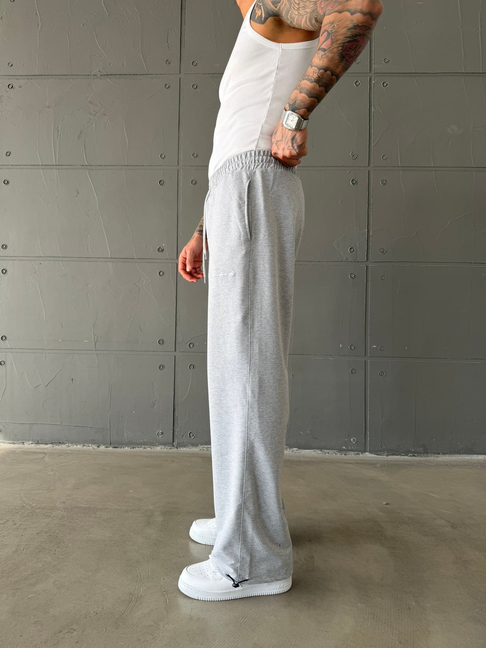 Basic Nakışlı Baggy Eşofman - Gri