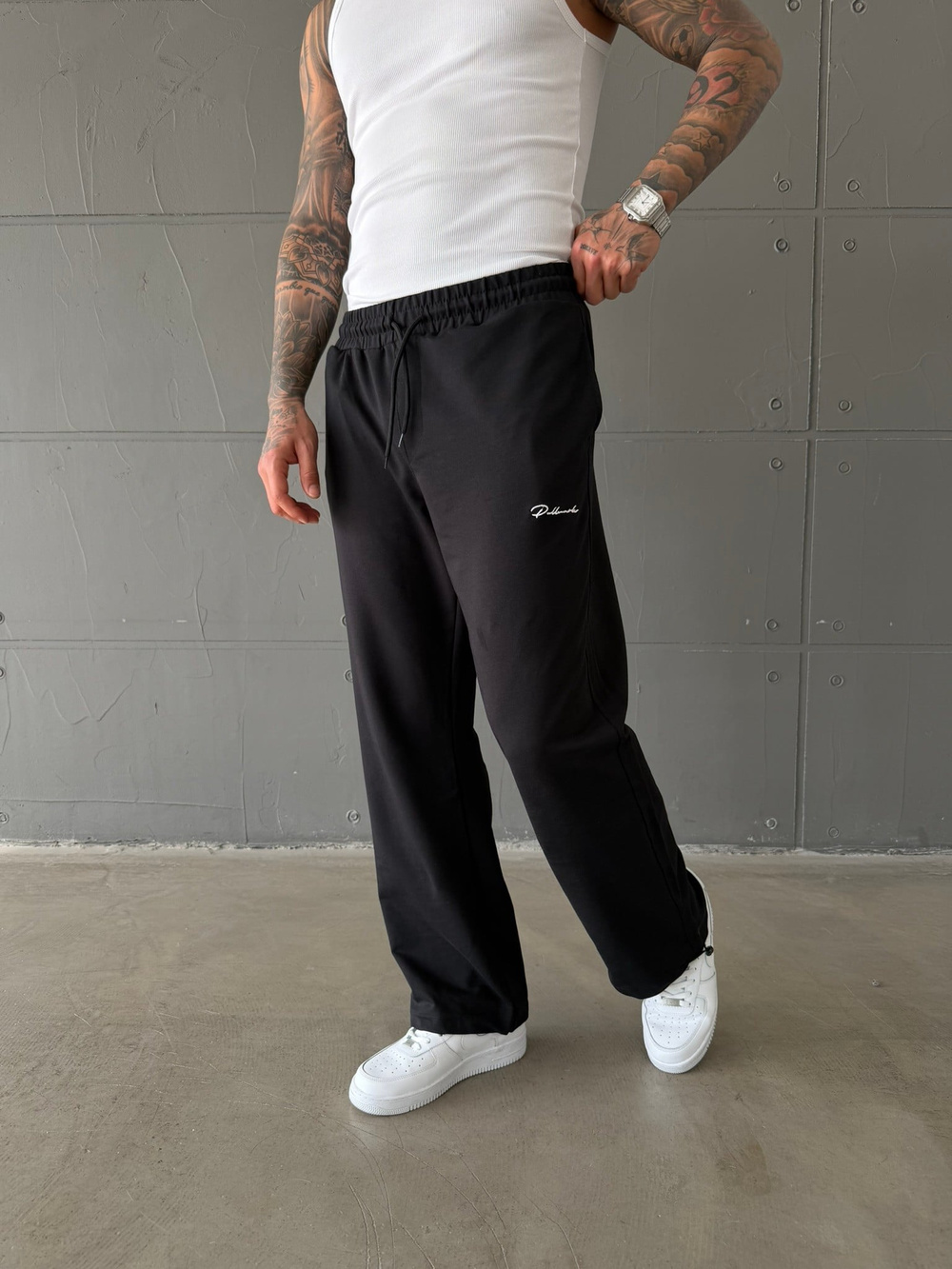 Basic Nakışlı Baggy Eşofman - Siyah