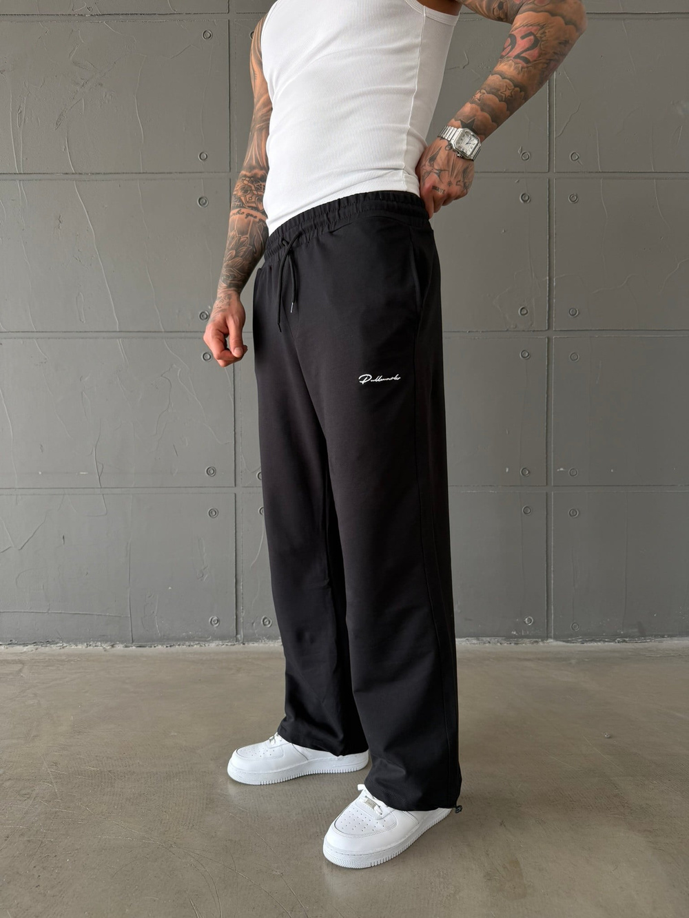 Basic Nakışlı Baggy Eşofman - Siyah