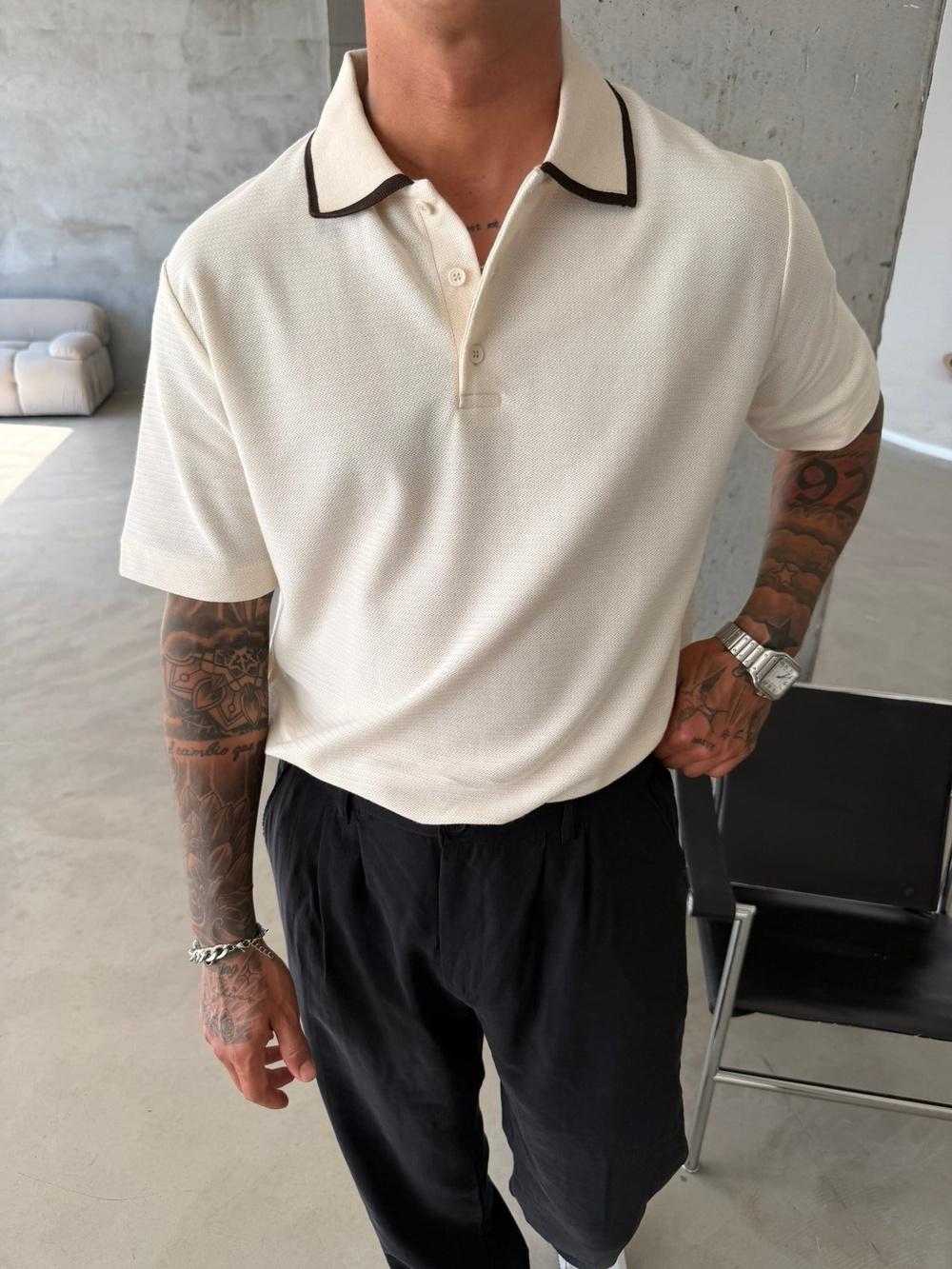 Basic Old Money Premium Pat Polo Yaka T-Shirt - Bej