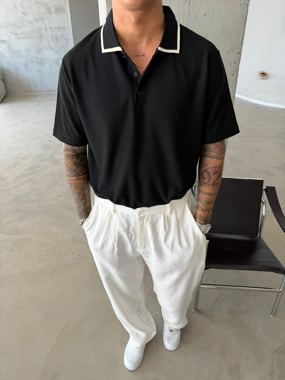 Basic Old Money Premium Pat Polo Yaka T-Shirt - Siyah